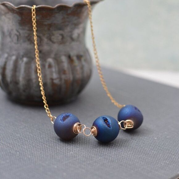 Agate Druzy Geode 14K Gold Necklace - Picture 1 of 5